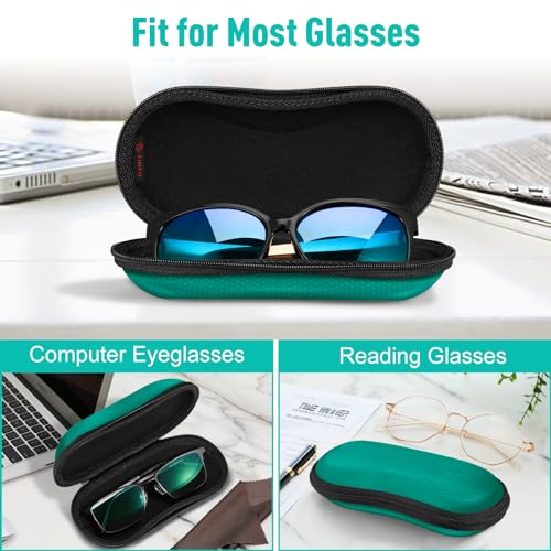 FINTIE Sunglasses Case, Hard EVA Shell Shockproof Sport Glasses Case with Metal Carabiner Travel Zipper Eyeglasses Holder - color: Green