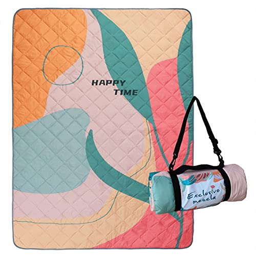 Exclusivo Mezcla Extra Large Waterproof Picnic Blankets 3 Layer, Sandproof and Foldable Outdoor Blanket for Beach Camping, Park and Travel - color: Green Seaweed