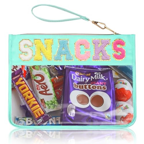 Chenille Letter Clear Zipper Pouch for Travel Preppy Patch Makeup Bag-Nylon Cosmetic Preppy Makeup Waterproof Organizer Bag Set for Women Valentines Bag (LS-SNACKS) - color: LS-SNACKS