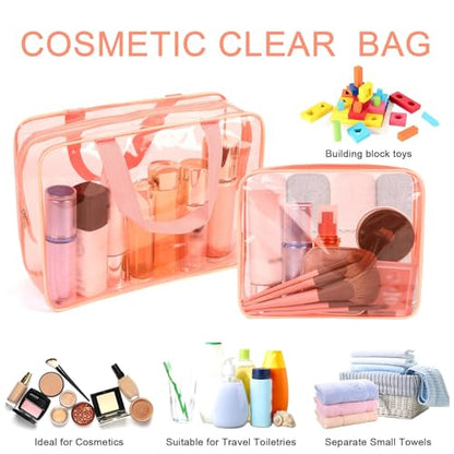 APREUTY Clear Makeup Bags, TSA Approved 6 Pcs Cosmetic Makeup Bags Set Clear PVC with Zipper Handle Portable Travel Luggage Pouch Airport Airline Vacation Organization (Peach) - color: Peach-6PCS (Large+Medium+Small)