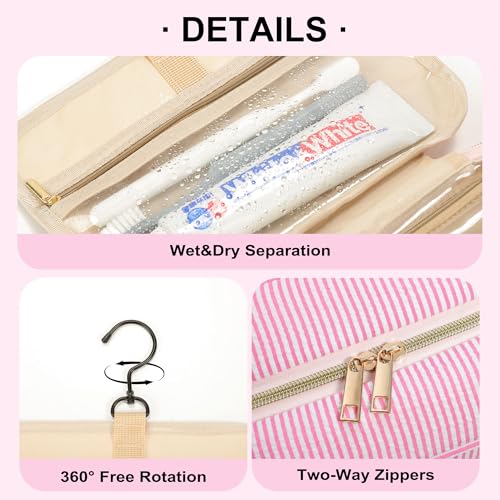 TOPEAST Hanging Toiletry Bag - Large Capacity Personalized Travel Bag for Women, Cruise Ship Essentials - Letter S, Pink - color: Pink, style: S