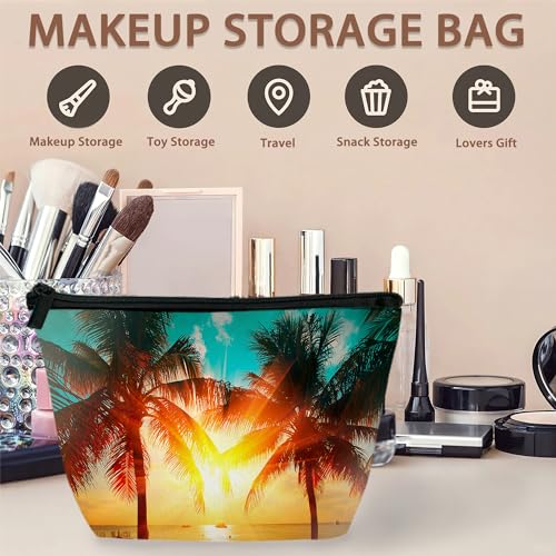 Tropical Palm Tree Makeup Bag Travel Cosmetic Bag for Women,Beach Sunset Small Make up Pouch Travel Bags for Toiletries Aesthetic Accessories Waterproof Gifts - color: Tropical Palm Tree