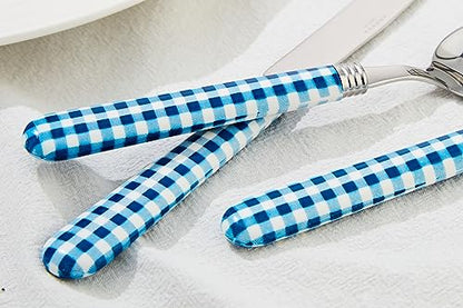 ANNOVA Silverware Set Stainless Steel Colorful Tableware Kitchen Flatware Set Utensils, Includes Dinner Knives, Forks, Spoons, Salad Forks & Dessert Spoons (Dark Blue/Checkered, 20 Pieces) - color: Dark Blue
