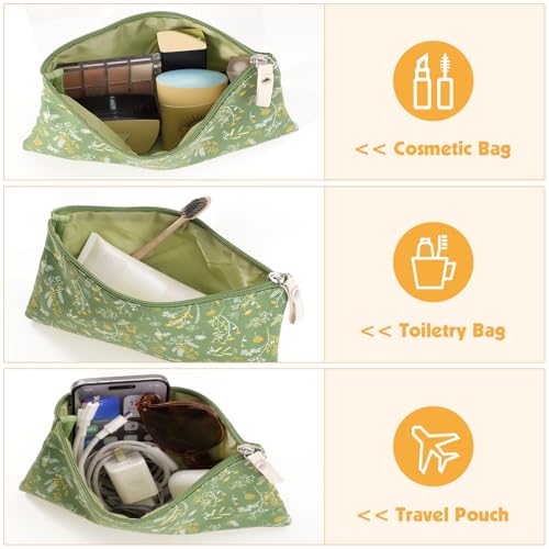 Pengxiaomei 2 Pcs Green Floral Makeup Bags, Small Zipper Cosmetic Bag Travel Toiletry Bag Makeup Pouch for Kids Teen Girls Tea Party Spring Party Mothers Day Gifts - style: Green Floral