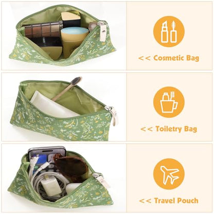 Pengxiaomei 2 Pcs Green Floral Makeup Bags, Small Zipper Cosmetic Bag Travel Toiletry Bag Makeup Pouch for Kids Teen Girls Tea Party Spring Party Mothers Day Gifts - style: Green Floral