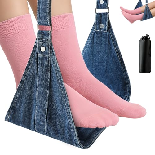 Airplane Foot Hammock, No Collapse Foot Rest for Plane Travel with Extended Adjustment Strap, Portable Desk Foot Hammock with,Cotton Denim, Foot Sling Travel Essentials to Relax Your Feet (Dark Blue) - color: Dark Blue