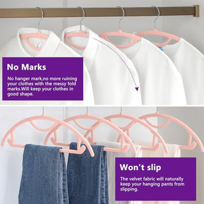 MIZGI Premium Velvet Hangers 50-Pack,No Shoulder Bump Hangers W/Tie Bar Ultra Thin Space Saving Non Slip Hanger Heavy Duty Felt Rounded Clothes Hanger for Sweaters,Coat,Jackets,Pants,Shirts - color: Blush Pink/Rose