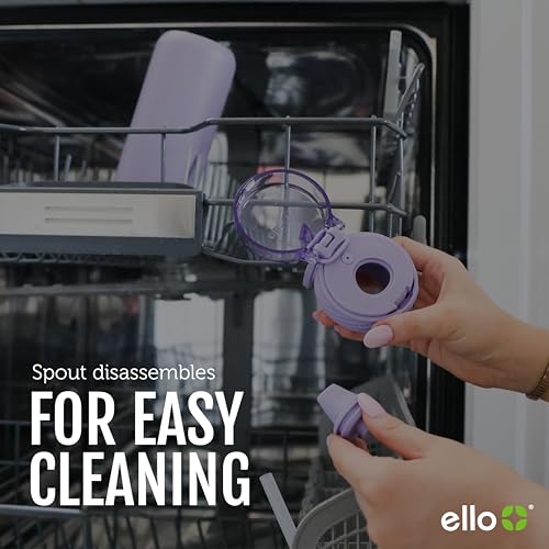 Ello Cooper 22oz Stainless Steel Water Bottle with Straw and Carry Handle, Double Walled and Vacuum Insulated Metal, Leak Proof Locking Lid with Soft Silicone Spout, Reusable, BPA Free, Lilac - color: Lilac, size: 22 Ounces
