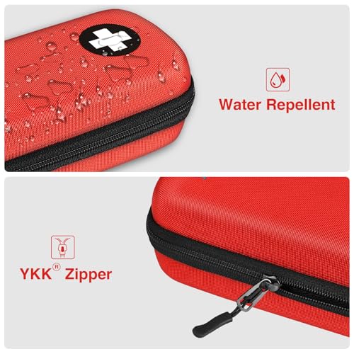 MEDMAX Epipen Carrying Case with Medical Alert Tag, Hard Shell Shock Absorption Travel Medication Organizer Bag Emergency Medical Pouch Holds 2 EpiPens, Asthma Inhaler, Auvi-Q, Allergy Essentials, Red