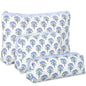 Meanplan 3 Pcs Blue Block Print Quilted Makeup Bag for Women Last Toast on The Coast Quilted Cosmetic Bag Bachelorette Favors Cornflower Coquette Floral Toiletry Pouch Travel Organizer