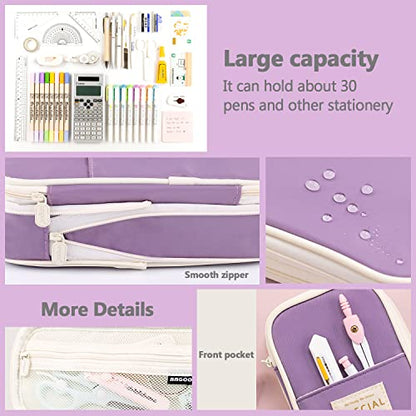 MAMUNU Expandable Pencil case with compartments, Large Capacity Pencil Cases Pencil Bag Pouch Adults, Portable Pencil Case Large School Stationery Organizer, Makeup Cosmetic Bag, Purple - color: Purple