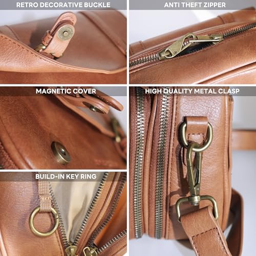 Women‘s Anti Theft RFID Blocking Small Vegan Leather Crossbody Bag Travel Purse With Built In Wallet Messenger Bag - color: Light Brown