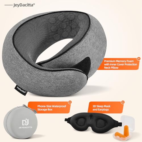 Premium Travel Pillow, Upgraded Memory Foam Neck Pillow, 360° Ergonomic Design Airplane Pillow Travel Pillows for Airplanes, Cars, Offices, Home Use, Large (Dark Gray)