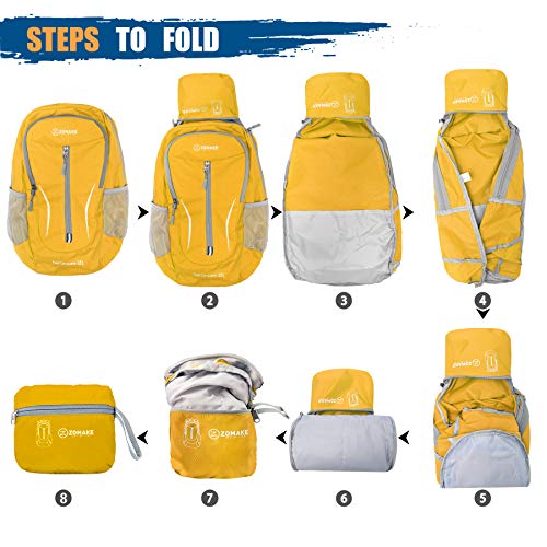 ZOMAKE Ultra Lightweight Packable Backpack 25L, Foldable Hiking Backpacks Water Resistant Small Folding Daypack for Travel(Yellow) - color: Yellow