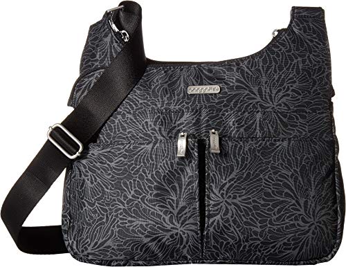 Baggallini Crossbody Travel Bag 11x8.5 Lightweight Water-resistant Nylon Handbag - color: Midnight Blossom Print
