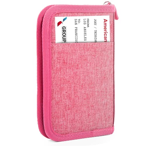 Single Passport Holder for Travel, RFID Travel Document Organizer for Women Waterproof Passport Wallet Men Portable Case for Cards, Boarding Pass, ID, Money, Tickets with Zipper - color: B-Single-Crystal Pink
