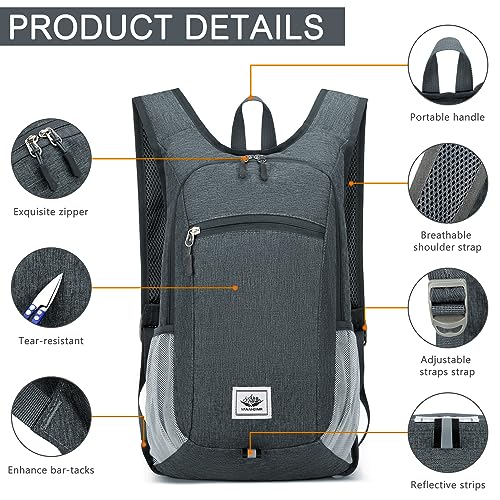 Esup 15L Lightweight Hiking Backpack Foldable Small Travel Backpack Packable Camping Backpack for Women Men (Dark Gray) - color: Dark Gray