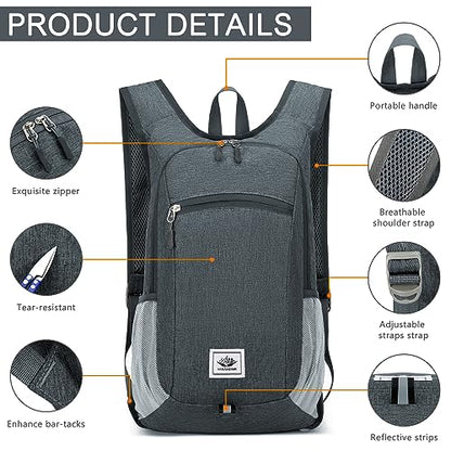 Esup 15L Lightweight Hiking Backpack Foldable Small Travel Backpack Packable Camping Backpack for Women Men (Dark Gray) - color: Dark Gray