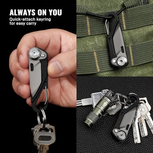 TACRAY Vinto 5-in-1 Small Pocket Knife – Ultra-Light Compact Multitool with Utility Knife, Seatbelt Cutter, Bottle Opener, Flathead Screwdriver & Keyring Attachment for Everyday Carry (Black) - color: Black