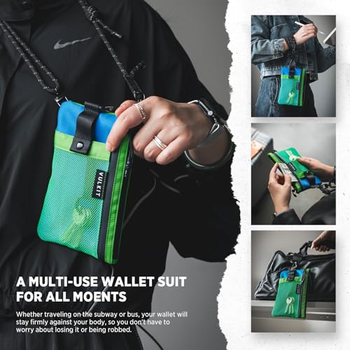 VULKIT RFID Blocking Travel Wallet for Men Women, Water Resistant Passport & Phone Holder with Detachable Lanyard and Key Ring, Lightweight Zipper Travel Wallet - color: Green