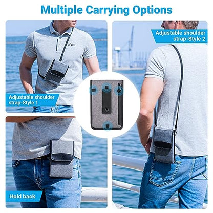 KIWIFOTOS Travel Cell Phone Pouch Crossbody Bag with Strap for iPhone 17 16 15 14 Pro Max S26 S25 Ultar Walking Passport Holder Neck Phone Holster Carrying Cases - color: Grey, Single Layer