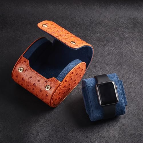 Genuine Napa Leather Watch Roll Travel Case - Travel Watch Rolls and Leather Watch Display Cases with Velvet Interior - Watch Storage Organizer Men's By CALIBERWATCH (Cognac - Single) - color: Cognac - Single