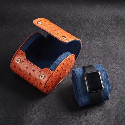Genuine Napa Leather Watch Roll Travel Case - Travel Watch Rolls and Leather Watch Display Cases with Velvet Interior - Watch Storage Organizer Men's By CALIBERWATCH (Cognac - Single) - color: Cognac - Single