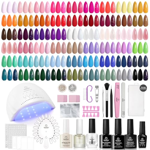 Beetles 55 Colors Gel Nail Kit with U V Light -85 Pcs Nails Kit for Beginners with Everything Jelly Pink Nude Gel Nail Polish Set Included Base &Matte &Glossy Top Coat Soak Off Gifts for Women Girls - color: Emotional Spectrum Nail Kit for Beginners