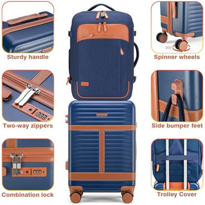 Lumesner 5 Piece Luggage Sets with Travel Backpack, 20" Carry On Hardside Spinner Suitcases, TSA Lock, Durable PC (Blue, 5 piece set (20inch)) - color: Blue(20inch-5piece Set)