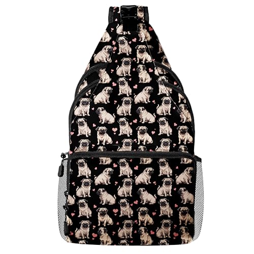 Cute Pug Dog Crossbody Sling Bag Men Women, Casual Shoulder Backpack, Chest Daypack Satchel for Hiking Travel - color: Color 3