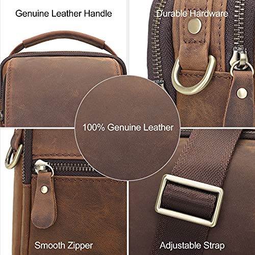 Augus Leather Small Messenger Bag For Men Crossbody Handbag Shoulder Sling Travel Bags for Men Purse Daypack Magnetic Buckle - color: Brown