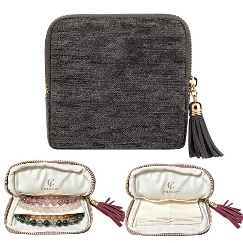 2026 Travel Jewelry Case Organizer, Portable Travel Jewelry Organizer, Jewelry Pouch for Journey Rings Crystal Bracelet & Bangle Organizer with Tassel Zipper, Mothers Day Gifts for Women, Dark Gray - color: Dark Gray