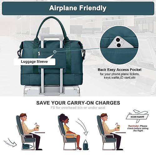 Travel Duffel Bag with Shoes Compartment, Overnight Weekender Bags for Women,Carry on Personal Item Bag - color: A-Peacock Blue, size: Large