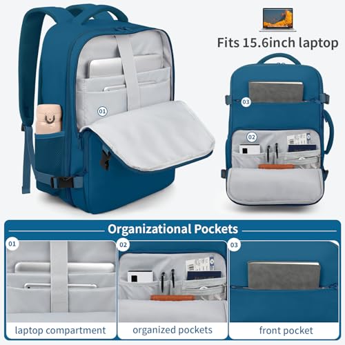 ZOMFELT Travel Backpack for Women Men, Carry On Backpack, TSA 15.6inch Laptop Backpack Flight Approved, Personal Item Travel Bag Nurse Bag Casual Daypack for Weekender Business Trip, Blue - color: Blue