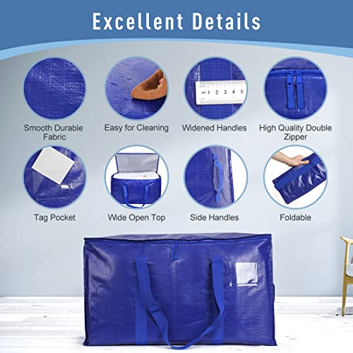 Moving Supplies Extra Large Heavy Duty Packing Bags with Zippers & Strong Carrying Handles, for Moving and Storage Wardrobe Clothes, Blankets, Mattress, Kitchenware Dishes and Glasses (Set of 4) - color: 4-package-Blue