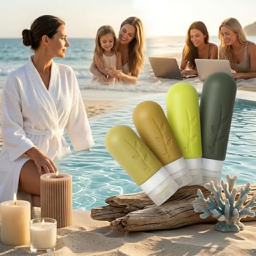 DEPOZA Travel Bottles Kit (16 Pack) - TSA Approved, Leak Proof Silicone Squeezable Containers for Toiletries. Complete Set with Jars, Sprayers & Bag (M-Green) - color: M-Green