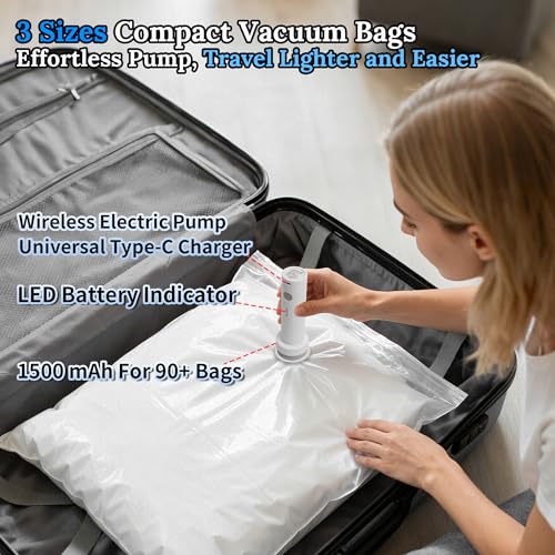 Vacuum Sealing Bags for Clothing Travel,Space Saver Vacuum Storage Bags with Air Pump,Compression Packing for Luggage and Clothes Travel (12 Combo Bags+Electric Pump) - size: 12 Combo Bags+Electric Pump