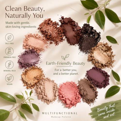 Multifunctional Makeup Palette - 6 Eyeshadows + 3 Face Powders, Neutral Shades, Cruelty-Free, Inspired by Premium Tuscan Palettes (White)