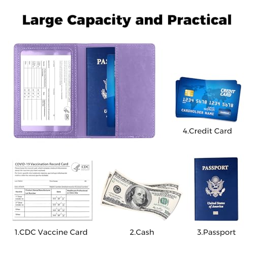 Passport Holder for Travel Men Women - Passport Cover, Passport Wallet Case Travel Essentials Travel Must Haves Accessories Blocking Leather Card Slot Protector for Stocking Stuffers Gifts, Purple - color: 1 Pack - Purple