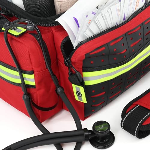 Lightning X Mid-Sized First Responder EMT Bag | LXMB25 | Fully Stocked w/ 240+ First Aid, EMS & Trauma Supplies - RED - color: Red