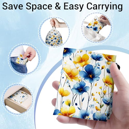 Flowers Small Gymnastics Grip Bag Butterfly Lightweight Travel Drawstring Bag - color: Blue Yellow Flowers, size: 12"(H)*9.25"(W)