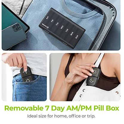 AUVON XL Weekly Pill Organizer 2 Times a Day, Pill Box 7 Day with One-Side Large Openings for Easy to Use, Black Privacy Protection AM PM Pill Case for Medication, Vitamins, Fish Oils, Supplements - color: Black