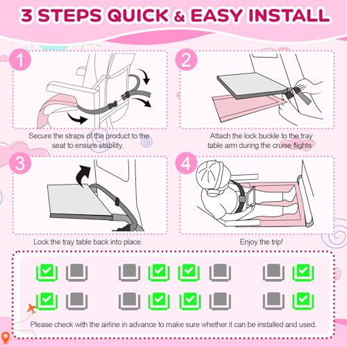 omzer Toddler Airplane Bed - Airplane Seat Extender for Kids - Barrier Designed Flyaway Kids Bed Airplane with Pockets - Portable Plane Bed Foot Rest for Flights Travel Essentials Pink - color: Pink