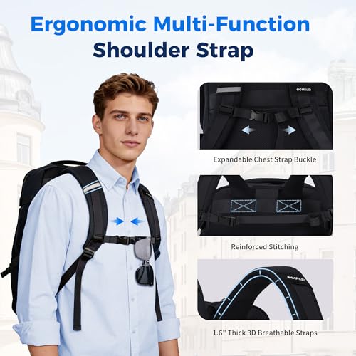 ECOHUB 19" Travel Backpack for Men Women 19x7.1x12.6 Spirit Airlines Personal Item Bag Backpack with Wet Compartment,Black - color: Black