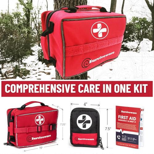 Surviveware 238 Pcs Comprehensive Premium Survival First Aid Kit - Medical Emergency Kit for Travel Camping Gear, Home Essentials & Outdoor Emergencies - Survival Kit - style: Large