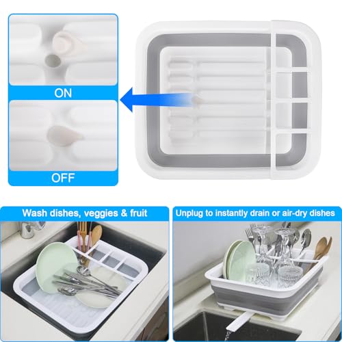 Collapsible Dish Drying Rack with Drain Plug Tube, Portable Dish Drainers for Kitchen Counter, Folding Dish Rack Over Sink Drying Dinnerware,Kitchen Sink Organizer Travel Trailer RV Camping Essentials - style: With Drain Plug