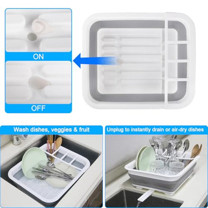 Collapsible Dish Drying Rack with Drain Plug Tube, Portable Dish Drainers for Kitchen Counter, Folding Dish Rack Over Sink Drying Dinnerware,Kitchen Sink Organizer Travel Trailer RV Camping Essentials - style: With Drain Plug