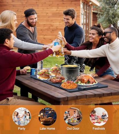 10s Rapid Heating Food Warming Mat, 5 Temperature Settings Silicone Electric Heating Tray with 1-4H Timer & Child Lock, Foldable Portable Food Warmer for Family Gatherings/Camping/Baking, Dark Blue