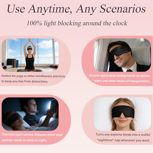 Silk Sleep Eye Mask for Side Sleeper Men Women, Eye Mask Sleeping 100% 22 Momme Pure Mulberry Silk for Night Sleep,Travel, Face-Hugging Padded Eye Cover for Sleeping with Adjustable Band-Black - color: Black