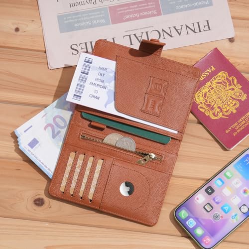 WASON Leather Passport Cover Wallet - Travel Passport Holder with RFID, Card Slots, Cash Pocket, Coin Purse, Tracker Slot, Boarding Pass and Ticket Organizer for Men and Women (Brown) - color: Brown